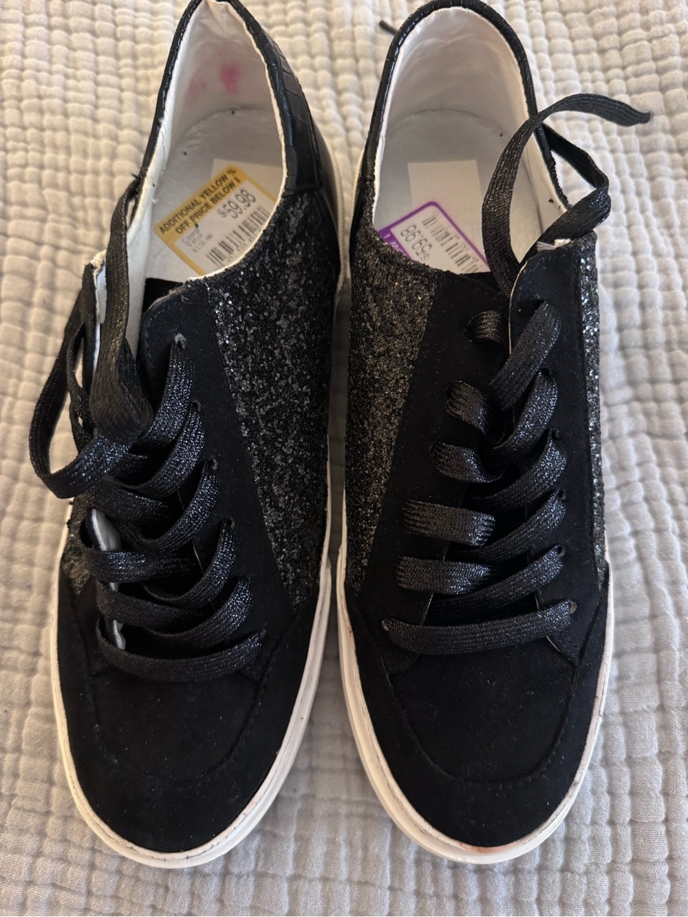 Dolce Vita Black Glitter Lace-Up Sneakers